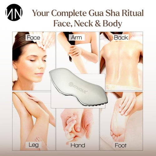 Natnique Stainless Steel Gua Sha Tool – Face & Neck Sculpting Massager for Lymphatic Drainage, Puffiness & Jawline Contour – Anti-Aging Facial Tool for Wrinkles, Firming, Relaxation & Cooling Relief