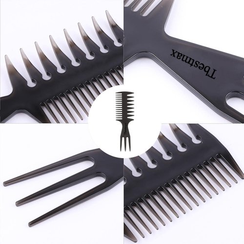 Skiennix Hair Comb Styling Set - Double-Sided Brushes & Afro Pick for African American Hair | 2-Piece Black Set