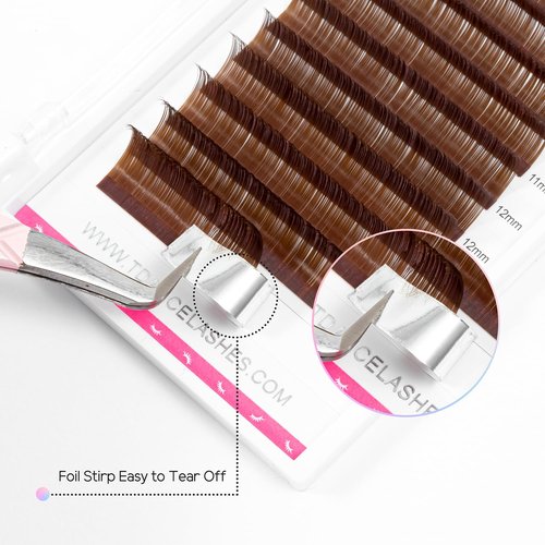 TDANCE Colorful Lashes Extension Mixed Length Tray Colored Eyelash Extensions Professional Salon Use(Brown-0.07-CC,8-15 mm)