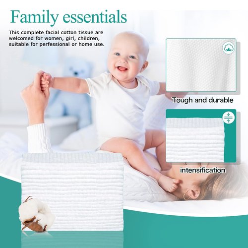 Soft Disposable Face Towel, Cotton Facial Dry Wipes 300 Count, Cotton Dry Wipes for Washing and Drying,Facial Tissue for Cleansing, Skincare, Makeup Remover Large packing (3 PACK)