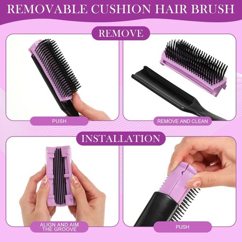 Patelai Cushion Nylon Hair Brush - 9-Row & 5-Row Detangling Comb for Natural Hair | Travel-Friendly, Black Purple