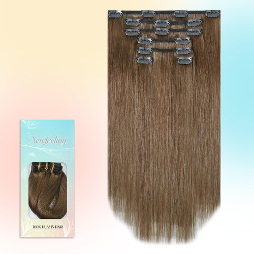 Newfeeling Light Brown Hair Extensions 15 Inch 75g Natural Straight 100% Real Human Hair #6 Chestnut Brown Hair Extensions