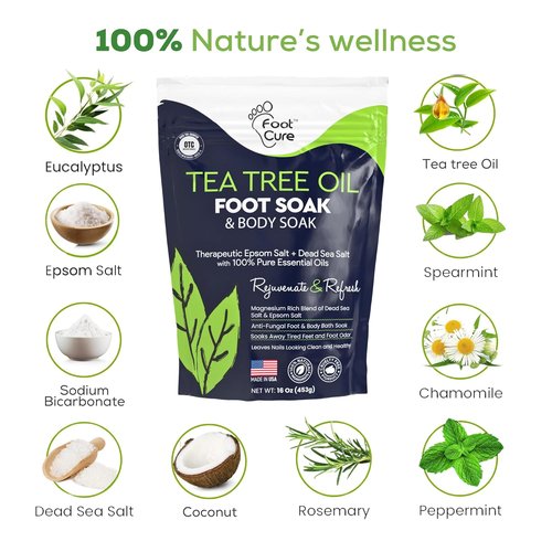 Tea Tree Oil Foot Soak - Epsom Salt Formula for Toenail Repair & Sore Feet Relief | 16 oz Made in USA