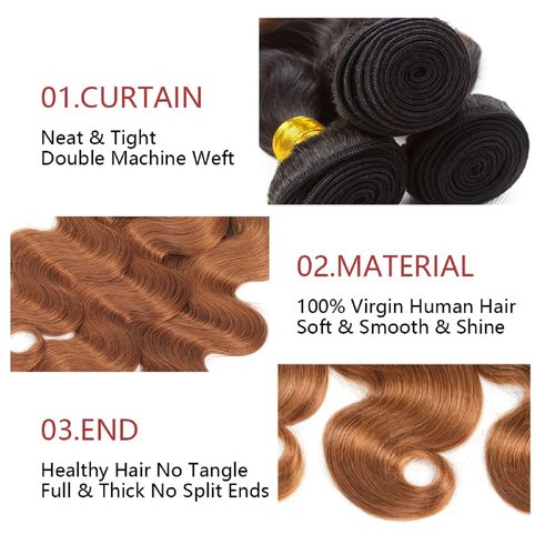 Luxvogue Bundles Human Hair 14 16 18 Inch Body Wave Chocolate Brown T1B/30 Human Hair Bundles Unprocessed Brazilian Virgin Human Hair Quick Weave for Black Women