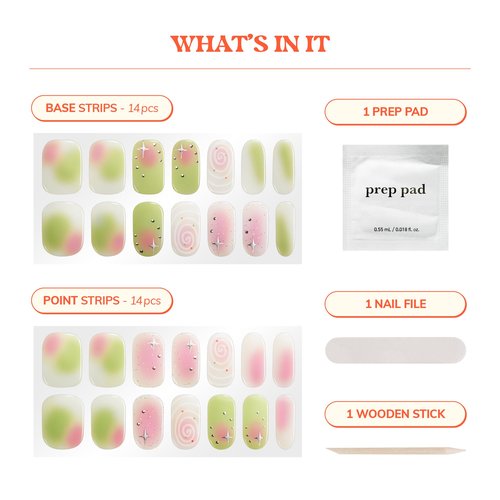 Heyhae Semi Cured Gel Nail Strips | No LED Lamp Needed | Fall, Glam, Pink | Easy Apply & Remove, Salon Quality | Includes 28 Strips, 1 Prep Pads, Nail File & Wooden stick - Hey, Sweetheart Latte