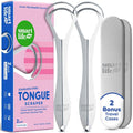 **Tongue Scraper for Adults - Dual Head Stainless Steel Cleaner with Travel Case | Bad Breath Treatment | Essential Oral Care Kit, 2-Pack**