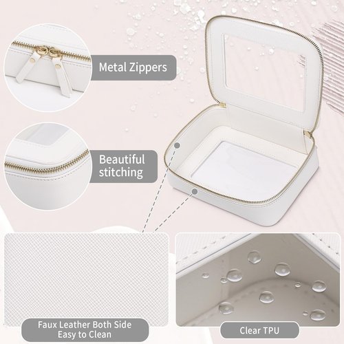 LOFOWN Clear Makeup Bag Women's Waterproof Travel Cosmetic Case and Toiletry Bag Portable Makeup Organizer Bag Car Essential with Zipper (White, M-1)