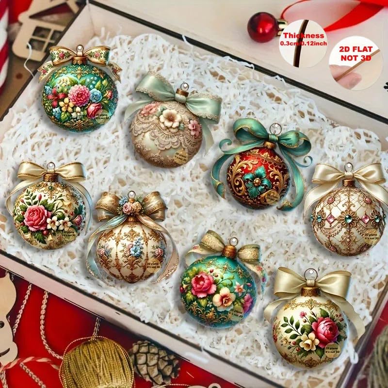 Flowers Double-Sided Wooden Ornaments for Christmas Tree - 20Pcs Holiday Decor with String - Rustic Home Decorations