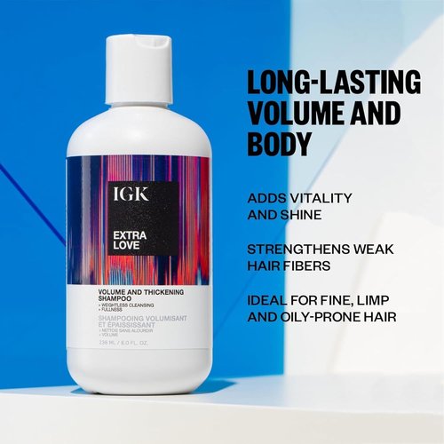 IGK EXTRA LOVE Volume & Thickening Shampoo - Volumizing Formula for Fine Hair | Hydrates & Supports Scalp Care | 8 oz