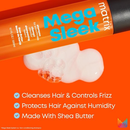 Matrix Mega Sleek Shampoo & Conditioner Set | Controls Frizz for Smooth, Shiny Hair - Nourishing Shea Butter for Dry, Damaged Hair