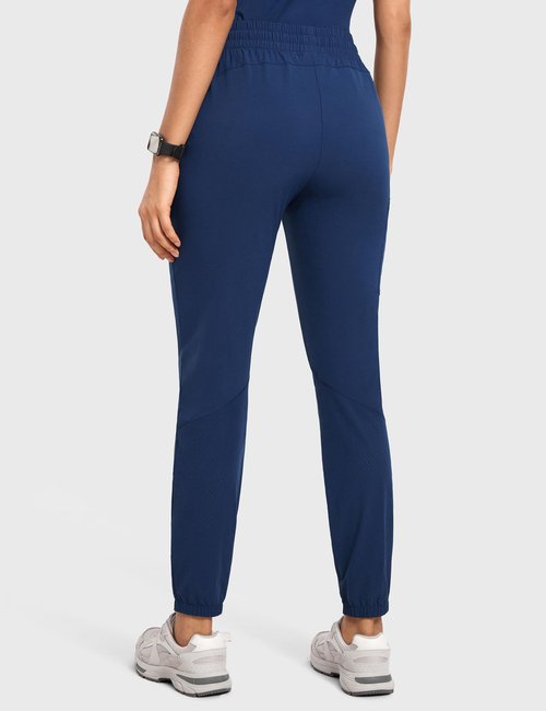 POPVIOLET High Waisted Jogger Scrub Pants for Women with 5 Pockets Drawstring Medical Work Pants Breathable Prussian Blue (Navy) Medium
