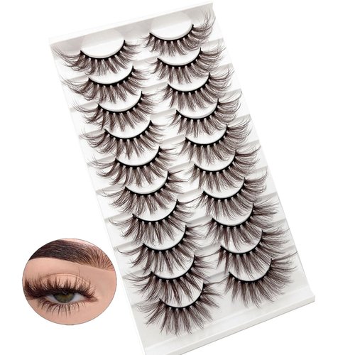 Brown Eyelashes Fairy Lashes Cat Eye Wispy False Eyelashes Mink Fluffy Dramatic Dark Brown Strip Lashes Fox Eye Long Volume Fake Eyelashes 10 Pairs (MQ608)