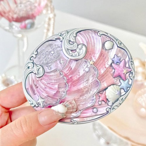 Flower Knows Shell's Jewel Collection Baked Powder,Makeup & Setting Pressed Powder Compact with Mirror and Puff,Pink Smooth Oil-Control Pore Blurring,0.32 Oz(02 Dreamy Pink)