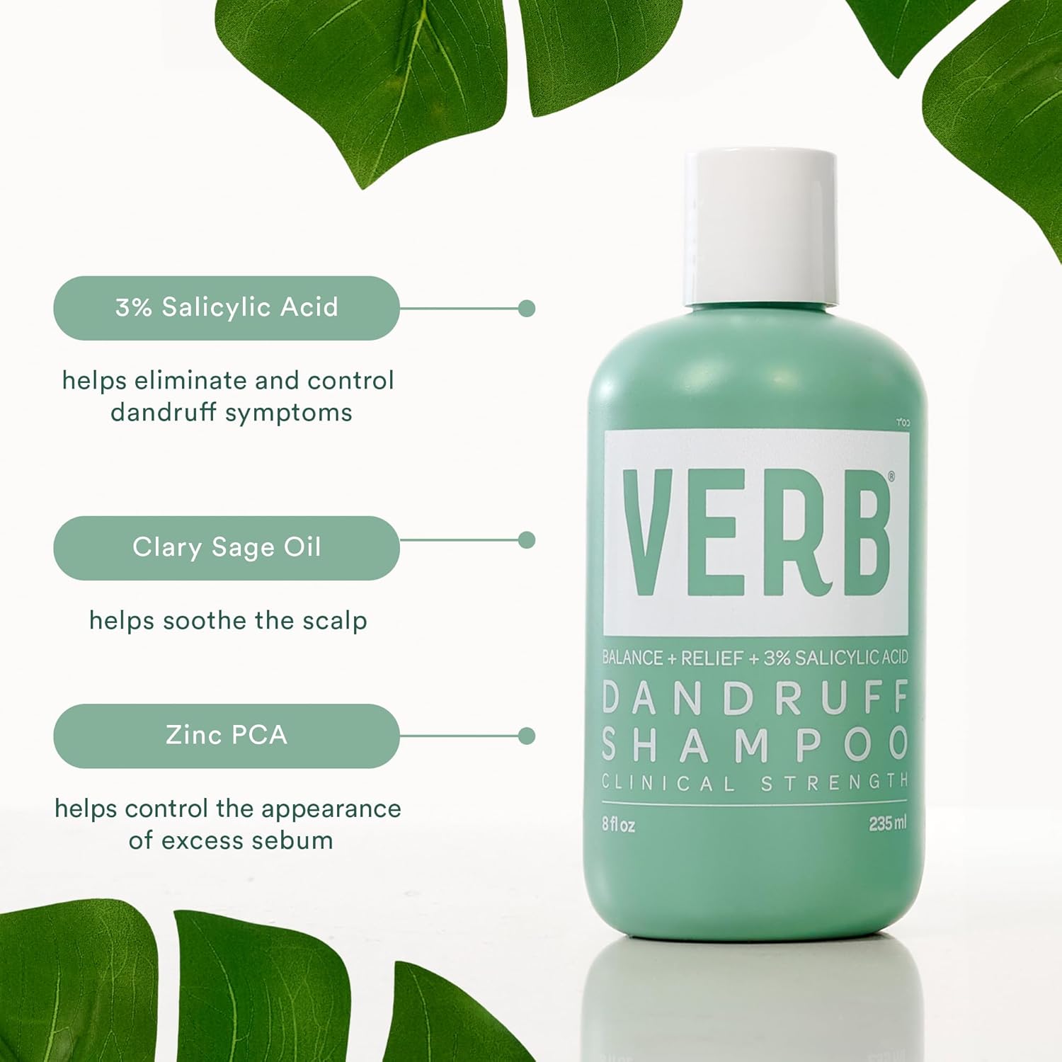 VERB® Dandruff Shampoo - Clinical Strength Relief with 3% Salicylic Acid for Gentle Cleansing