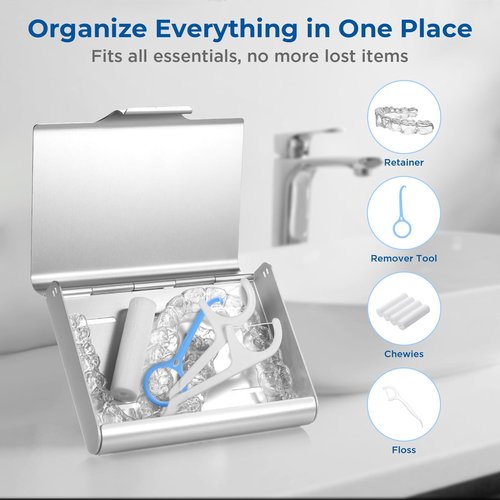 Oralphi Aluminum Retainer Case for Invisalign Aligners, Partial Mouth Guard Case Denture Retainer Container Case Holder with Vent Holes, Slim Orthodontic Aligner Case for Traveling-1 Pack