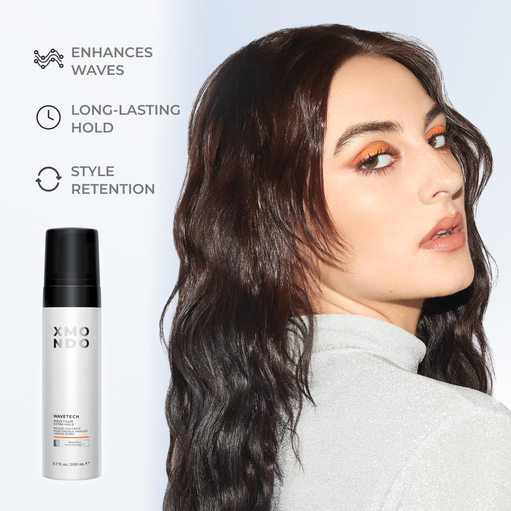 XMONDO Hair Wavetech Extra Hold Wave Foam - Vegan Formula with Pro-Vitamin B5, 6.7 Fl Oz | Anti-Frizz & Static Control