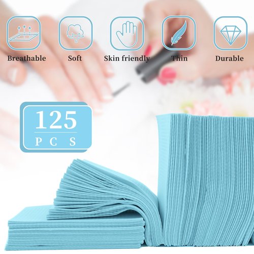 BOMOQING 125Pcs Disposable Nail Paper Towels for Acrylic, 3 Ply Foldable Nail Table Mat, Waterproof Nail Art Practice Sheet Clean Pads Napkins, Nail Supplies for Manicure Salon or Home Use (Blue)