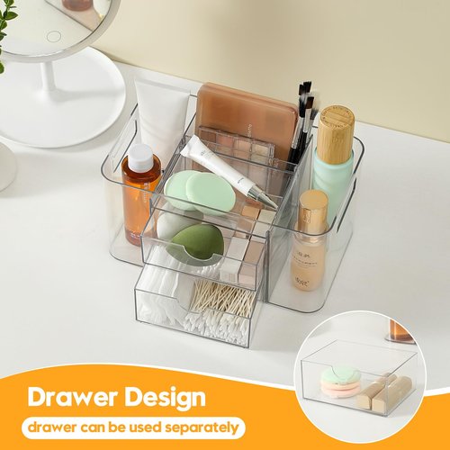 Imakmasion 2-Drawer Hair Accessories Organizer, Large Capacity Clear Acrylic Vanity Organizer with 3 Compartments, Hair Brush Holder for Hair Ties, Clips, Scrunchies and Bobby Pins