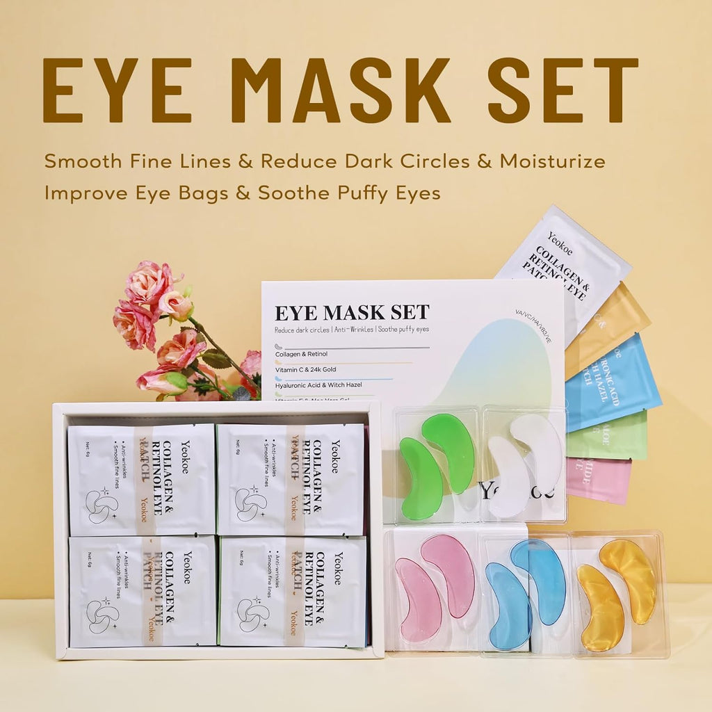 Yeokoe Under Eye Patches - Collagen & Retinol Eye Masks for Dark Circles | 20 Pairs
