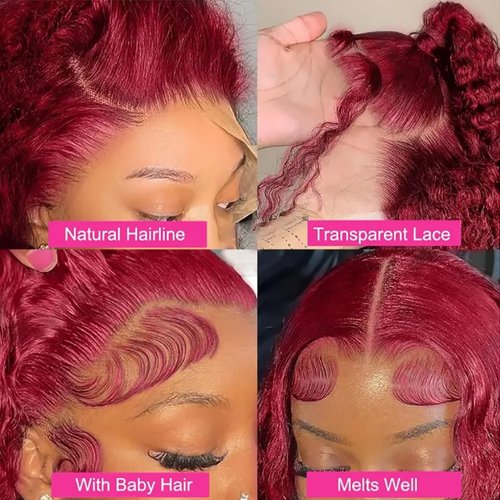 Jinhongze 99J Burgundy Curly Bob Wig Human Hair 13x4 Lace Front Wigs Human Hair Burgundy Deep Curly Wigs for Black Women Burgundy Short Curly Bob Wigs 10 Inch