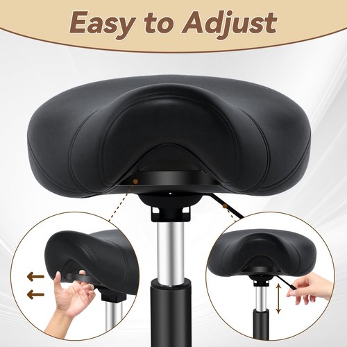 Saddle Stool Heavy Duty 400lbs - Ergonomic Thick Saddle Seat Cushion, Easy Height Adjustable, Healthy Posture No Pain, Smooth Rolling No Creaky Noises, Rolling Saddle Stool Chair with Wheels (Black1)