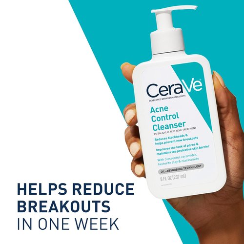 CeraVe Acne Control Cleanser - 2% Salicylic Acid & Niacinamide | Gentle Fragrance-Free Face Wash, 16 Oz