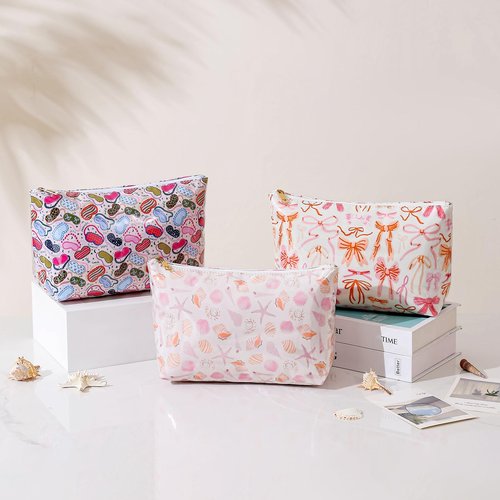 uekeboag Large Waterproof PVC Beach Pool Makeup Bag with Shell Pattern, Cute Cosmetic Accessories Pouch with Zipper, Coquette Carry-on Travel Toiletry Bag for Women Girls(07Shell)