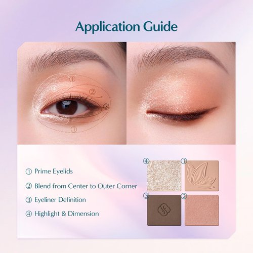 FLORASIS Butterfly Glitter Quad Eyeshadow Palette (02 Peach Haze, 1 Count)