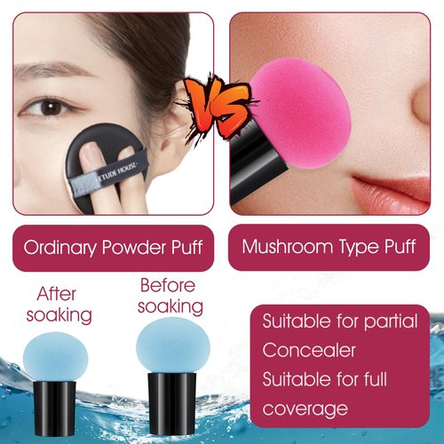 Dimeho 6 Pcs Foundation Sponge Powder Puff, Mushrooms Makeup Sponge Puff with Handles Dry and Wet Facial Face Makeup Puffs Makeup-Tools for Foundation Concealer Creams Powders