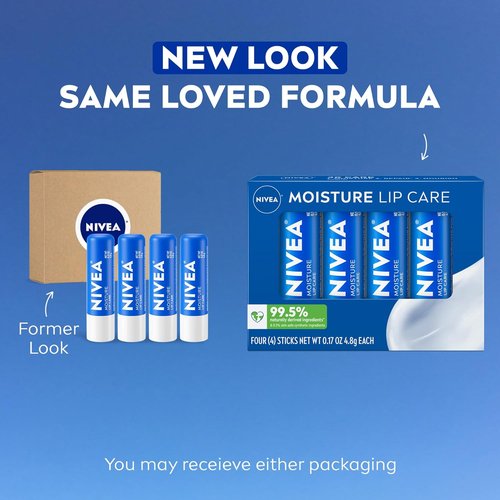 NIVEA Moisture Lip Care - Hydrating Lip Balm with Shea Butter & Nourishing Oils | 0.17 Oz Stick, Pack of 4