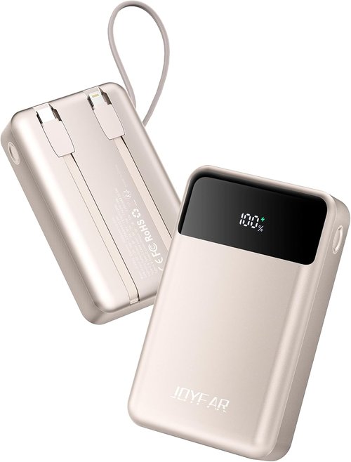 JOYFAR Portable Charger - 30000mAh Power Bank with Built-In Cable | Fast Charging for iPhone & More (Gold)