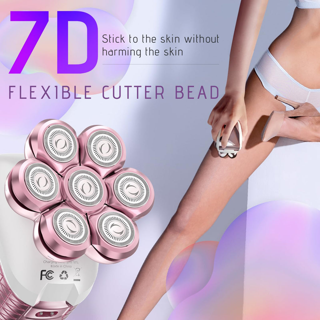 Wyklaus Electric Razors for Women Legs: 5-in-1 Rechargeable Electric Shavers for Body - Waterproof Wet Dry Hair Remover for Lady Face Underarms Public Valentine's Day Gifts (Light Pink)