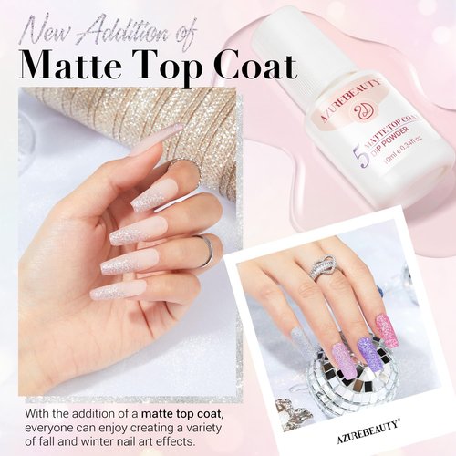 AZUREBEAUTY Dip Nails Powder Starter Kit - 8 All-Season Shiny Chrome Colors with Base & Top Coat | 30 PCS