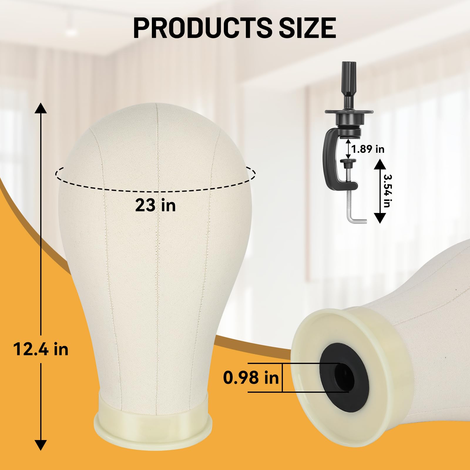 Yekavo Wig Stand with Head 23", Height Adjustable Tripod Stand 30", Wig Head Stand with Canvas Block Mannequin Head, Include Table Clamp Stand, Wig Caps, T Pins for Wigs Styling, Making & Display