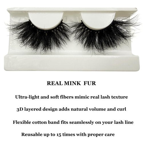 25mm Real Mink Lashes Mikiwi Eyelashes SF07-5, Thick HandMade Full Strip Lashes, Crueltyl Free Fluffy Lashes, Dramatic 3D Mink Eyelashes Bulk Pack-5