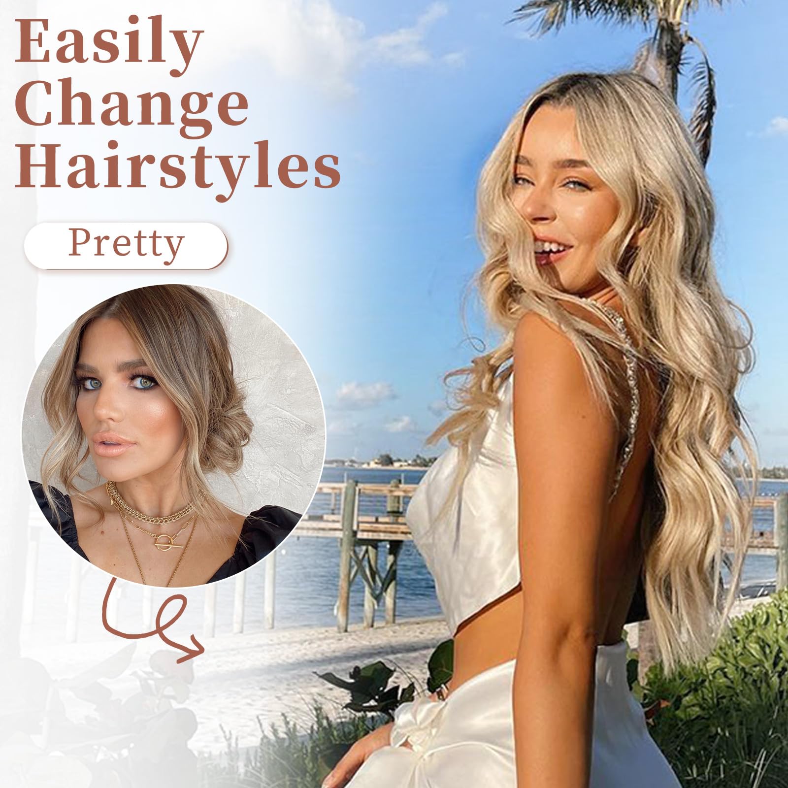 XIXIBI Long Blonde Wig Blond Wavy Wig for Women Beach Blonde Highlight Middle Part Wigs with Dark Root Synthetic Heat Resistant Natural Hair Wig for Daily Party