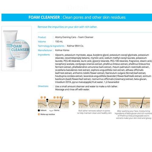 GASHINA STORY A.T.O.M.Y-Evening Care Foam Cleanser 150g x 2 Pack set, Korean Skin Care Rutine