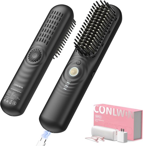 Skiennix Cordless Hair Straightener Brush - Portable Mini Travel Design for Thick Curly Hair | 350M Negative Ions for Frizz-Free Styling