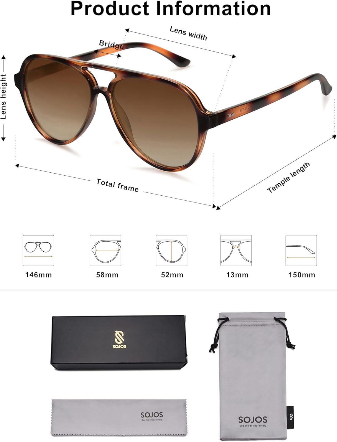 SOJOS Classic Polarized Aviator Sunglasses - Retro Trendy Shades for Men & Women | SJ2201