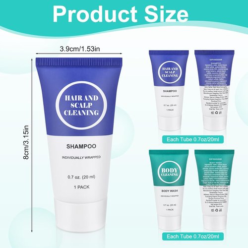 Skiennix Travel Size Shampoo & Body Wash Set - 60 Pack Mini Toiletries for Men & Women | 0.7 oz Each