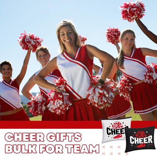 Sunnymove 60 Pcs Cheerleader Gifts Bulk Cheer Team Gifts for Women with Cheerleader Cosmetic Bags Makeup Mirror Bracelets Lipstick Holder Keychains Lanyard Cheer Team Party Favors(Red White)