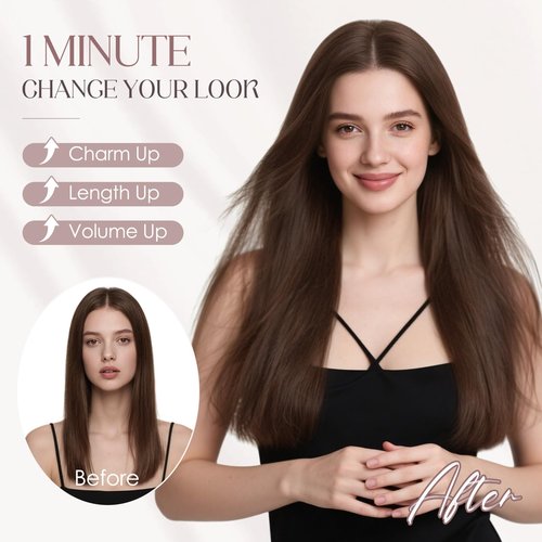 MY-LADY Halo Hair Extensions Real Human Hair for Women Chestnut Brown & Dark Blonde Clip in Remy Hairpiece with Adjustable Invisible Wire 14 Inch 70G