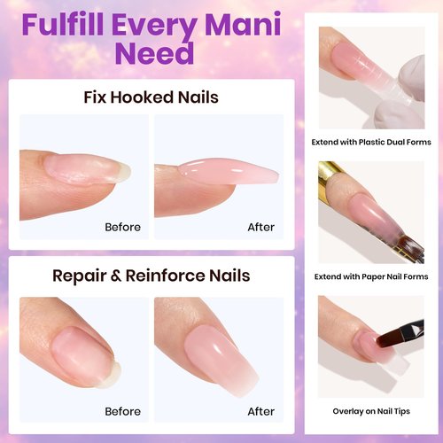 Beetles 30 Colors Poly Extension Gel Nail Kit With U V Lamp Nude Pink Glitter Poly Nail Gel Starter Kit All In One With Nail Art Accessories Manicure DIY Home Salon Gift for Women Girls