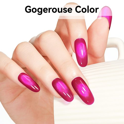 Bevimee Cat Eye Gel Nail Polish, Jelly Hot Pink Manetic Nail Polish Glitter Holographic with Magnet, Glass Reflective Translucent UV Gel for Valentine's Day Gift Manicure Salon DIY at Home