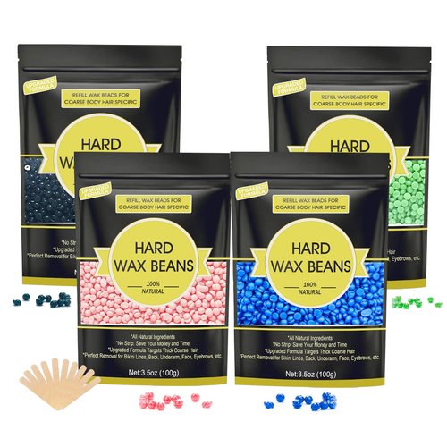 Keethem 400g Wax Beads, 4 Scents Hard Wax Beads for Coarse Hair Removal, Waxing Beans with for Face, Eyebrow, Bikini Brazilian for Women Men with 10 Applicators