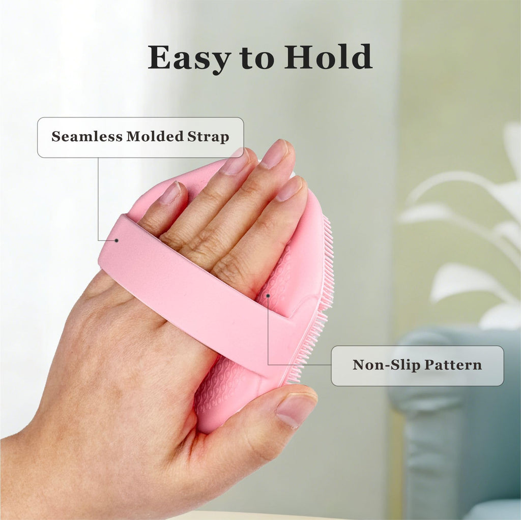 YEADMAL Silicone Body Scrubber 2-Pack, Shower Scrubber with Soft Bristles, Non-Slip Scrubbies for Body, Body Scrubber Exfoliator for Men and Women,Gentle Exfoliating and Lather Well (Black+Pink)