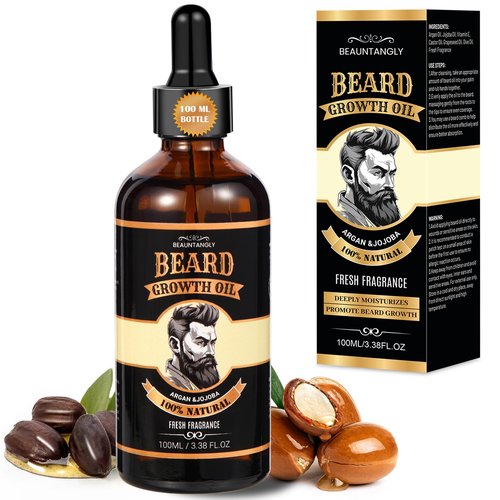 Beard Growth Oil for Men, 100% Natural Beard Oil with Argan Oil, Jojoba Oil, Castor Oil - 3.38 FL/100ML Fresh Fragrance Beard Conditioner Softens, Nourishes,Strengthens, Promotes Beard Growth