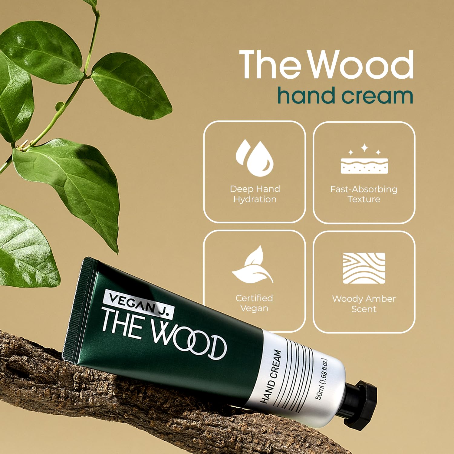 Wood Hand Cream - Deep Hydration with Shea Butter | Fast-Absorbing, Non-Sticky & Vegan (1.69 fl. oz.)