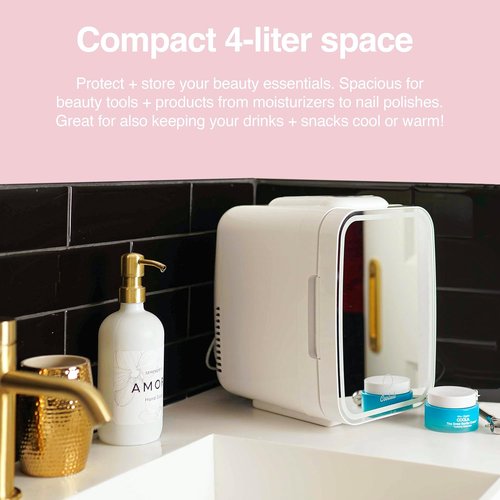 Cooluli Glow Mini Skincare Fridge - 4L with Mirror & LED Light for Beauty, Makeup & Food - White