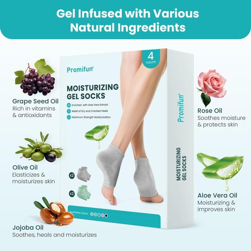 Moisturizing Heel Socks for Cracked Heel Treatment - Promifun 2 Pairs Moisturizer Socks - Heel Socks for Dry Cracked Feet - Cracked Heel Repair - Heel Socks for Women & Men (Gray & Green)